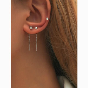 3/$30 Silver Square Ball Stud Drop 3 Earring Set